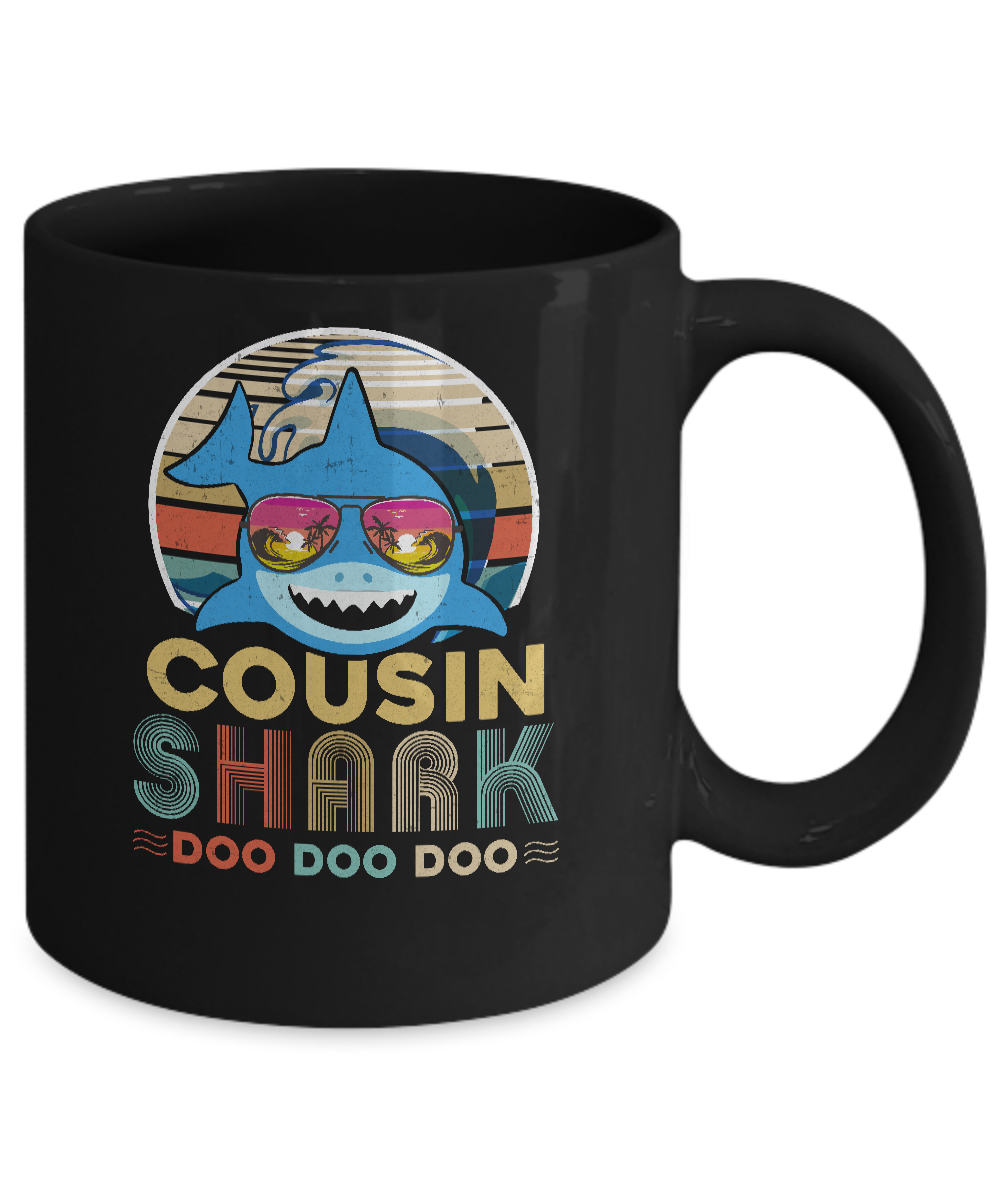 Retro Vintage Cousin Shark Doo Doo Doo Mug-Coffee Mug-11oz Mug-Black