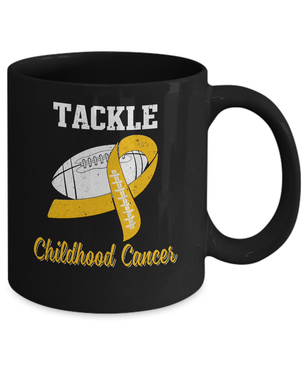 Football Survivor Tackle Yellow Childhood Cancer Awareness Mug-Coffee Mug-11oz Mug-Black