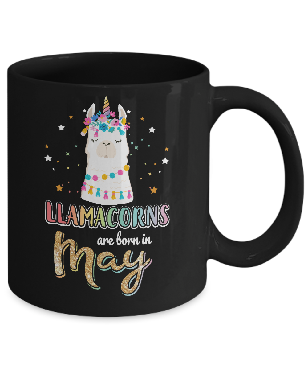 Llama Unicorn Llamacorns Born In May Birthday Gift Mug-Coffee Mug-11oz Mug-Black