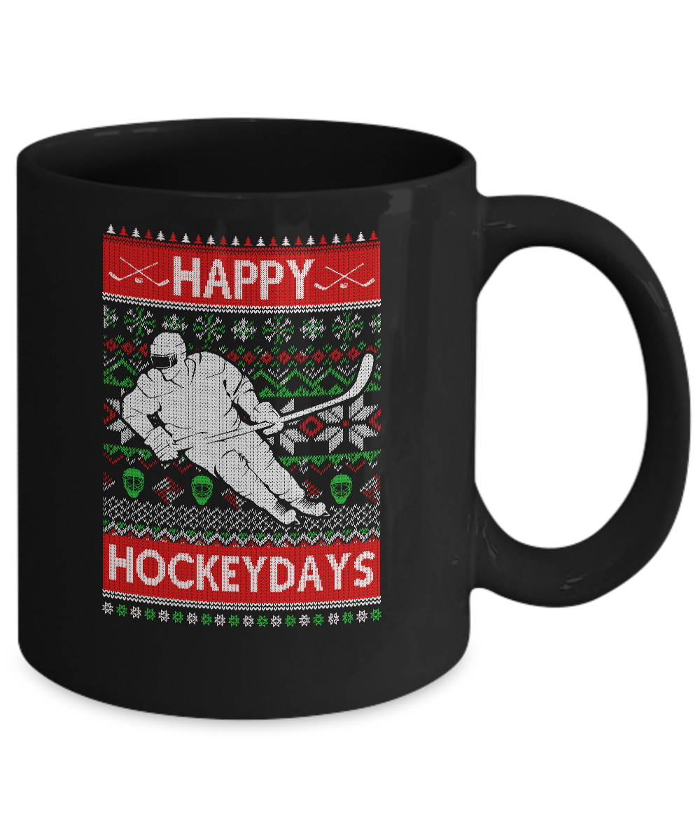 Happy Hockeydays Ice Hockey Christmas Ugly Xmas Pajamas Mug-Coffee Mug-11oz Mug-Black