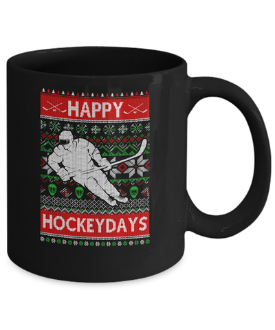 Happy Hockeydays Ice Hockey Christmas Ugly Xmas Pajamas Mug-Coffee Mug-11oz Mug-Black