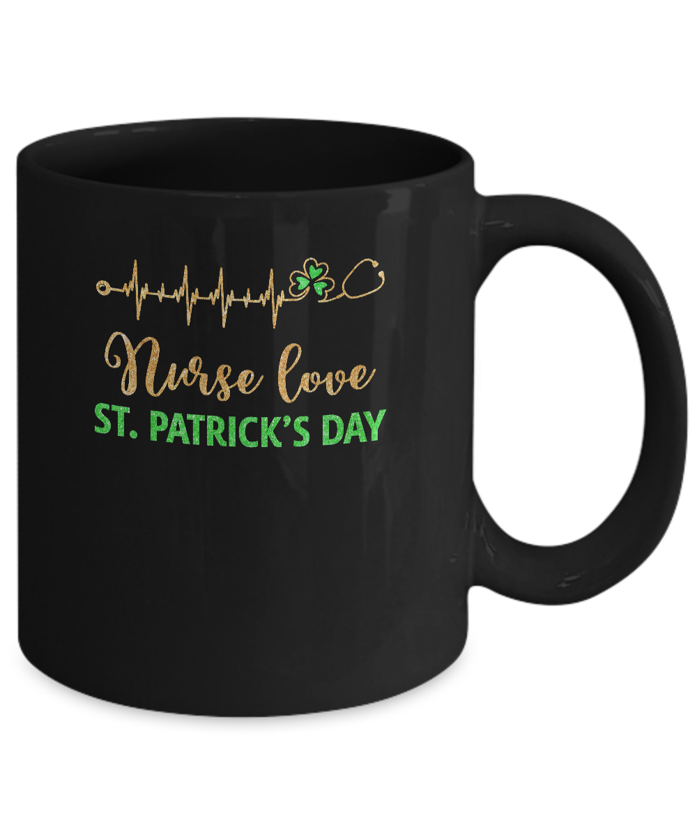 Stethoscope Love Shamrock Nurse St Patrick's Day Gifts Mug-Coffee Mug-11oz Mug-Black