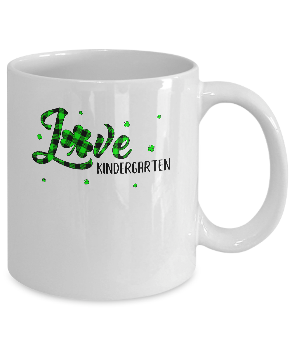 St Patricks Day Gift Kindergarten Teacher Plaid Shamrock Mug-Coffee Mug-11oz Mug-White