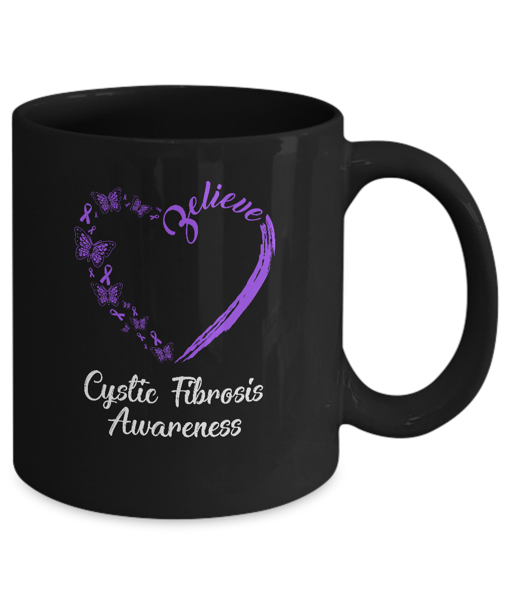 Butterfly Believe Cystic Fibrosis Awareness Ribbon Gifts Mug-Coffee Mug-11oz Mug-Black