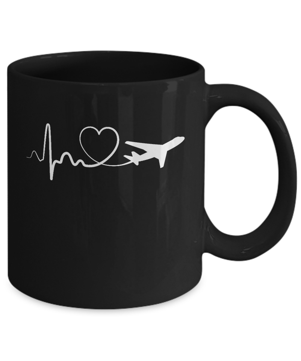 Airplane Fly Flight Planes Heartbeat To Travel Airplane Mug-Coffee Mug-11oz Mug-Black
