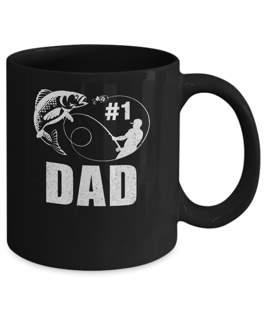 #1 Dad Fishing Fisherman Best Fathers Day Gift Mug-Coffee Mug-11oz Mug-Black
