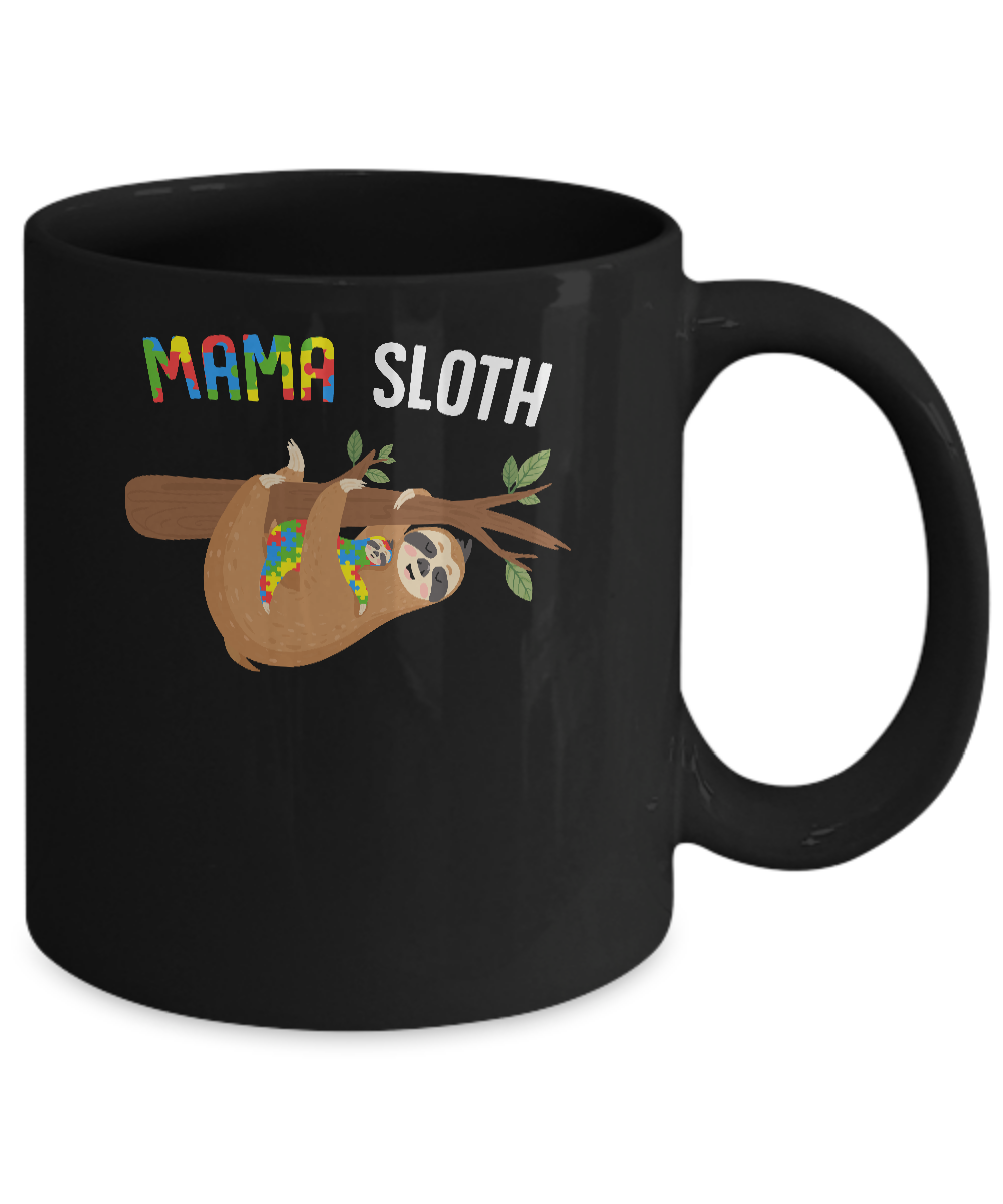 Mama Sloth Autism Awareness Mom Gift Mug-Coffee Mug-11oz Mug-Black