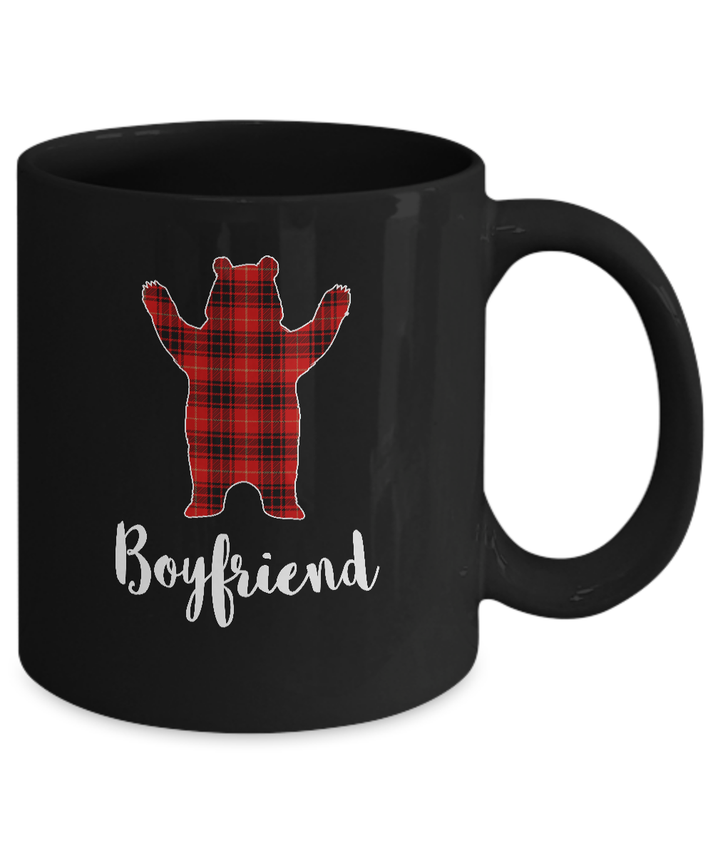Red Boyfriend Bear Buffalo Plaid Family Christmas Pajamas Mug-Coffee Mug-11oz Mug-Black