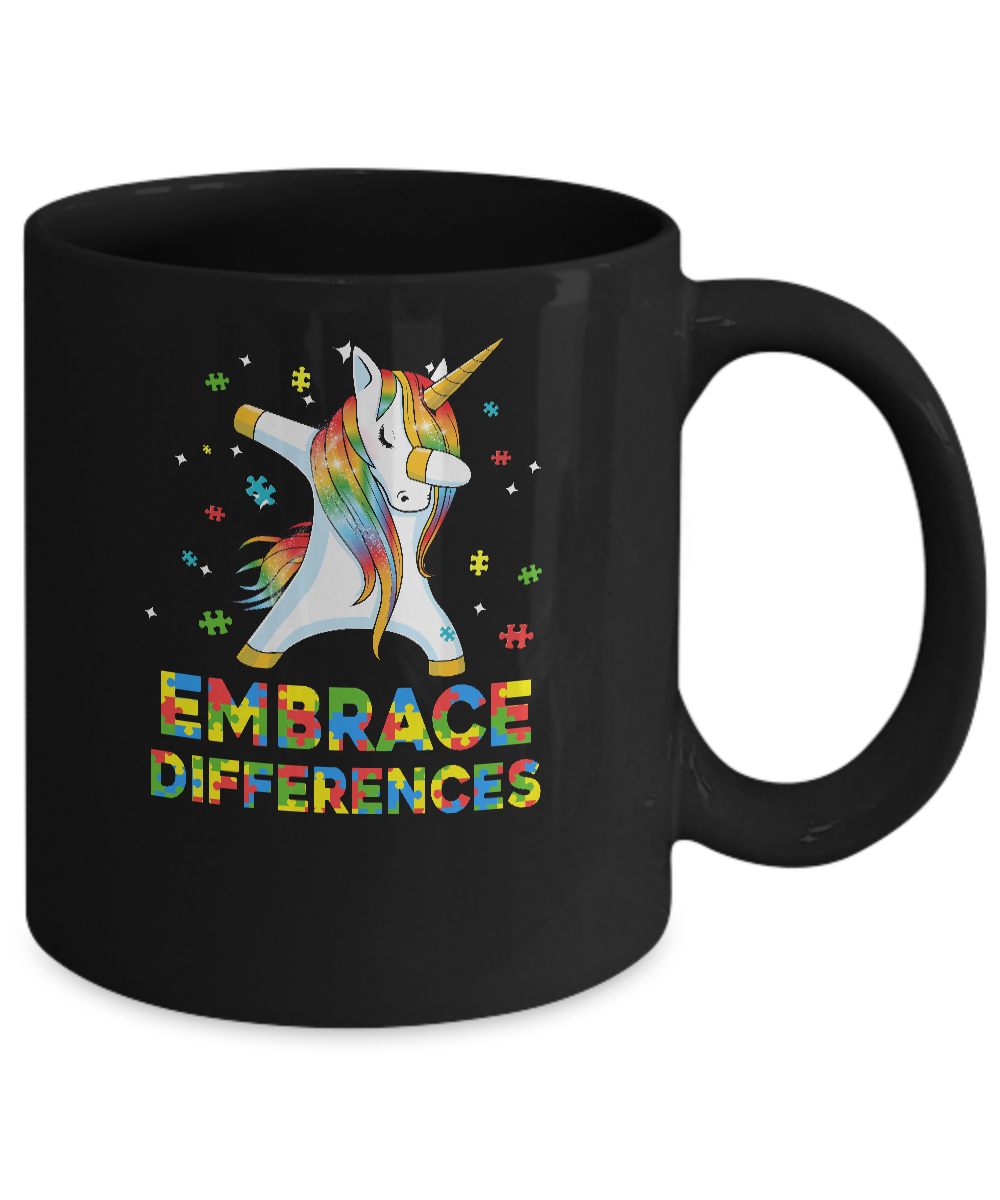 Dabbing Unicorn Autism Awareness Embrace Differences Mug-Coffee Mug-11oz Mug-Black
