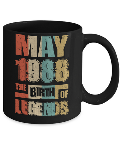 Vintage Retro May 1988 Birth Of Legends 33th Birthday Mug-Coffee Mug-11oz Mug-Black