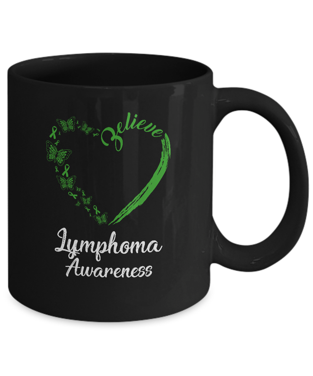 Butterfly Believe Lymphoma Awareness Ribbon Gifts Mug-Coffee Mug-11oz Mug-Black