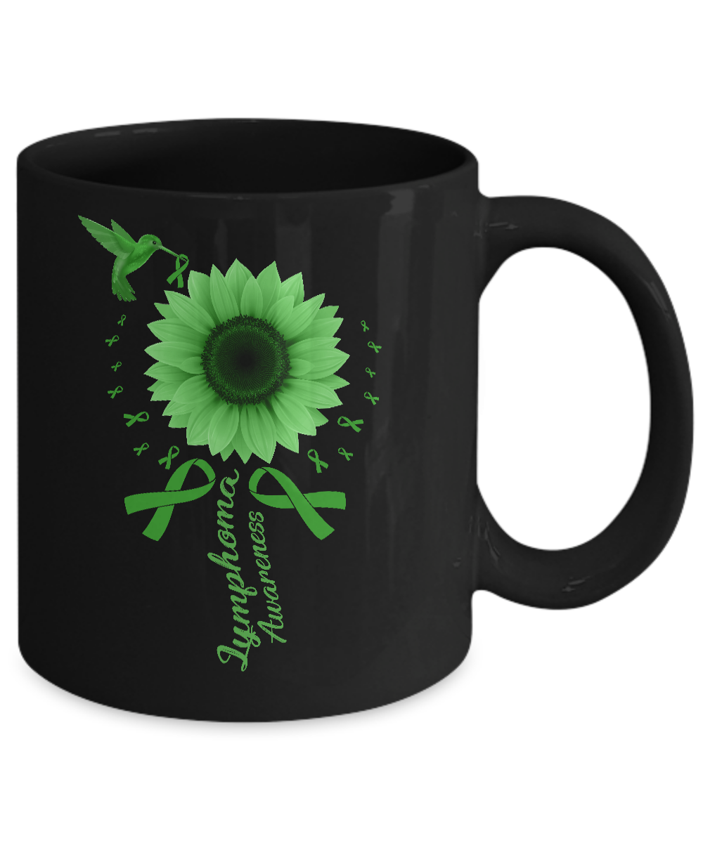 Hummingbird Sunflower Green Ribbon Lymphoma Awareness Mug-Coffee Mug-11oz Mug-Black