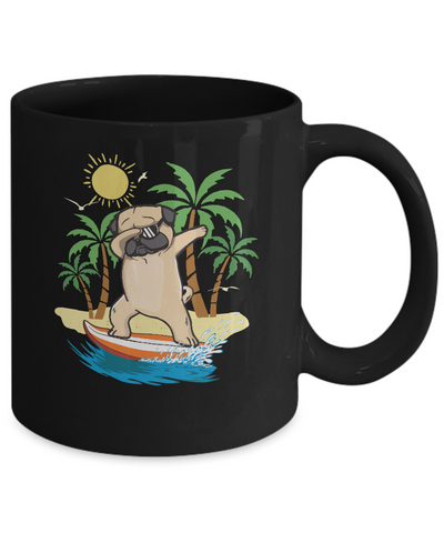 Summer Vacation Dabbing Pug Surfing Surfboard Gift Mug-Coffee Mug-11oz Mug-Black