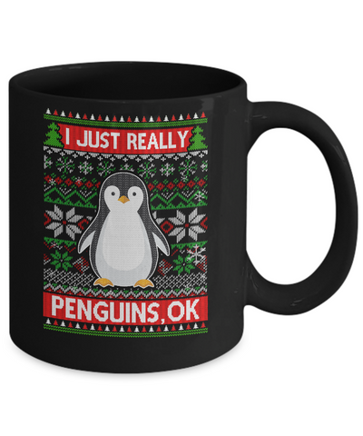 I Just Really Like Penguins Ok Ugly Christmas Sweater Mug-Coffee Mug-11oz Mug-Black