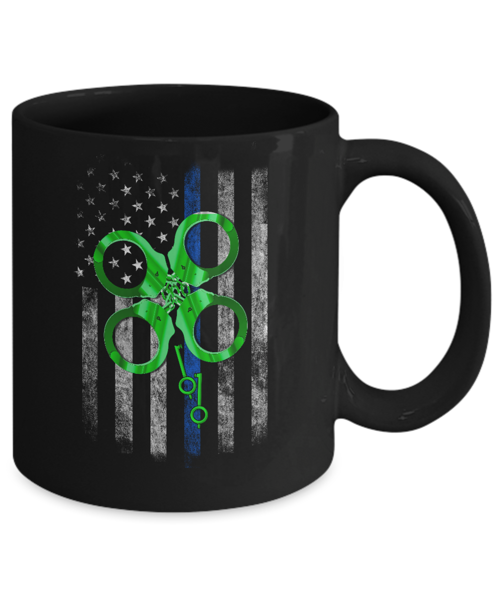 Thin Blue Line Happy St Patrick's Day Clover Police Mug-Coffee Mug-11oz Mug-Black