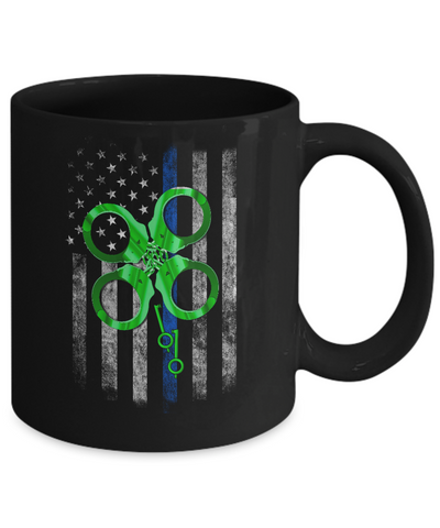Thin Blue Line Happy St Patrick's Day Clover Police Mug-Coffee Mug-11oz Mug-Black