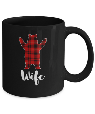 Red Wife Bear Buffalo Plaid Family Christmas Pajamas Mug-Coffee Mug-11oz Mug-Black