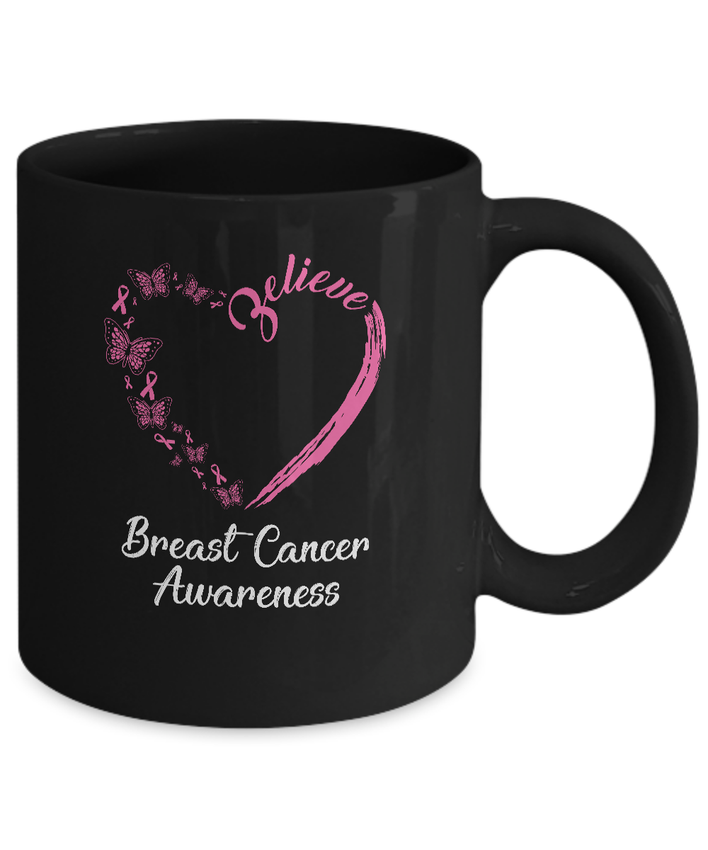 Butterfly Believe Breast Cancer Awareness Ribbon Gifts Mug-Coffee Mug-11oz Mug-Black