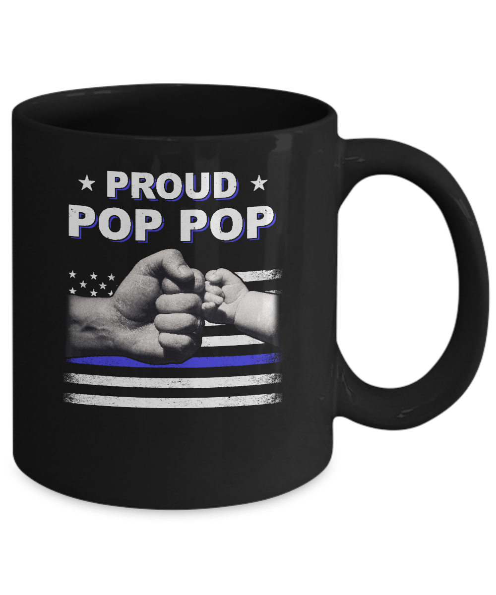Proud Pop Pop Police Thin Blue Line Flag Fathers Day Mug-Coffee Mug-11oz Mug-Black