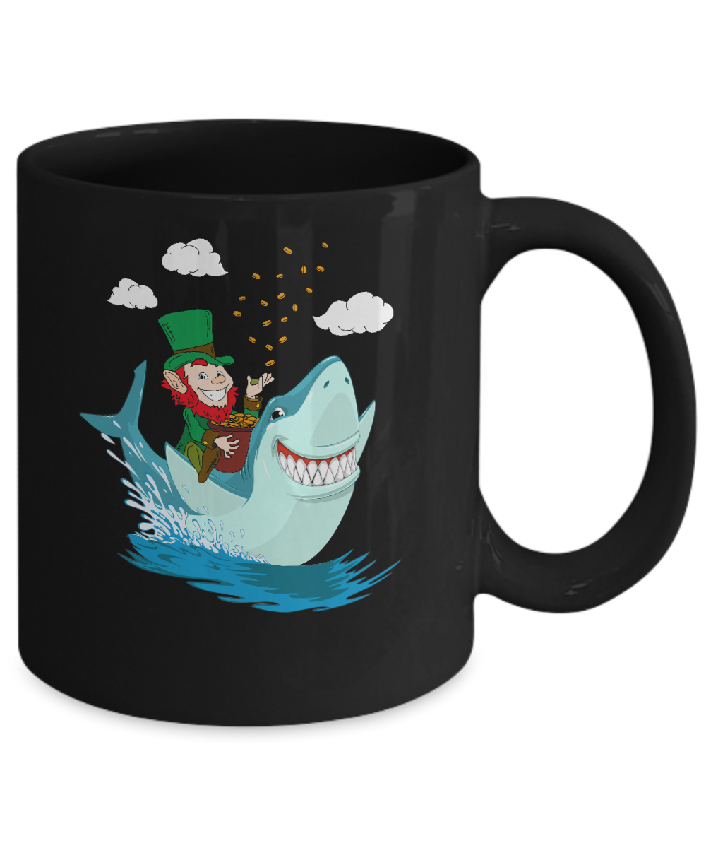 St Patricks Day Leprechaun Riding Shark Mug-Coffee Mug-11oz Mug-Black