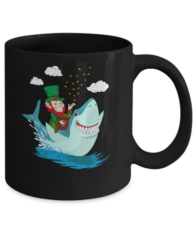 St Patricks Day Leprechaun Riding Shark Mug-Coffee Mug-11oz Mug-Black