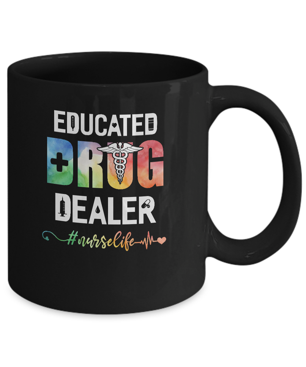 Educated Drug Dealer Funny Nursing Nurse Gift Heart Beat Mug-Coffee Mug-11oz Mug-Black