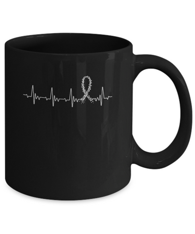 Brain Cancer Diabetes Awareness Gray Ribbon Heartbeat Mug-Coffee Mug-11oz Mug-Black