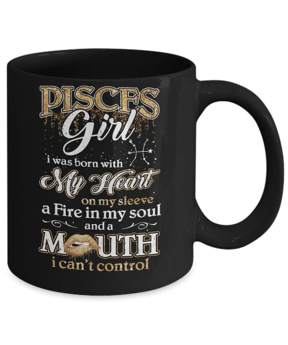 I'm A Pisces Girl Lipstick February March Funny Zodiac Birthday Mug-Coffee Mug-11oz Mug-Black