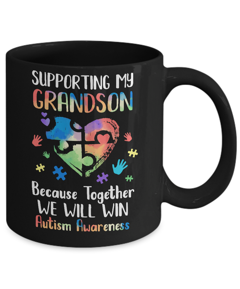 Supporting My Grandson Puzzle Autism Awareness Month Mug-Coffee Mug-11oz Mug-Black
