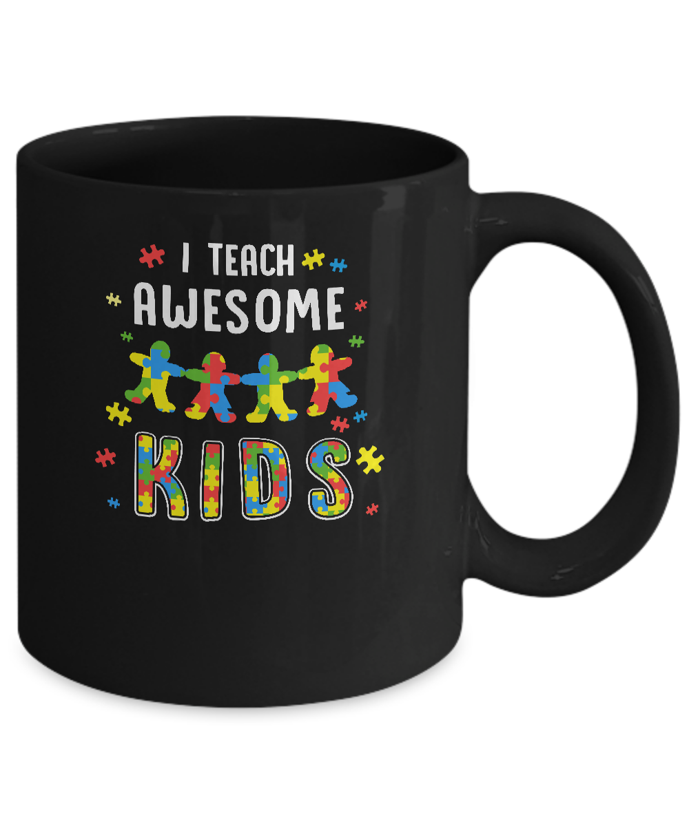 I Teach Awesome Kids Autism Awareness Puzzle Teacher Mug-Coffee Mug-11oz Mug-Black