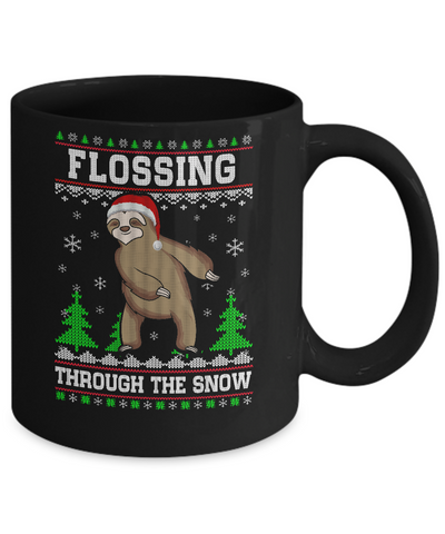 Funny Flossing Sloth Ugly Christmas Sweater Flossin' Mug-Coffee Mug-11oz Mug-Black