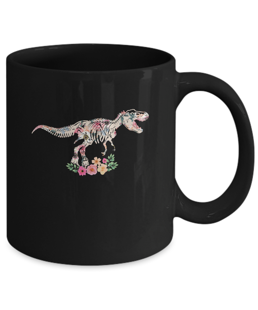 Funny Saurus Dinosaur T-Rex Flower Mug-Coffee Mug-11oz Mug-Black