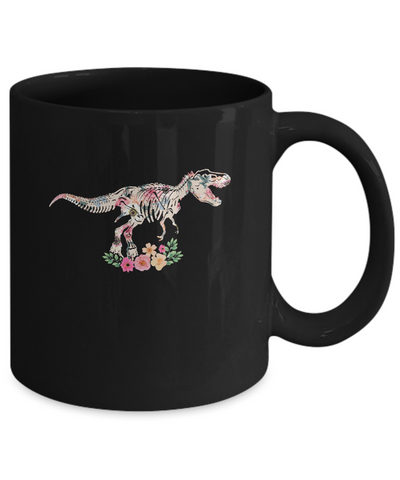 Funny Saurus Dinosaur T-Rex Flower Mug-Coffee Mug-11oz Mug-Black