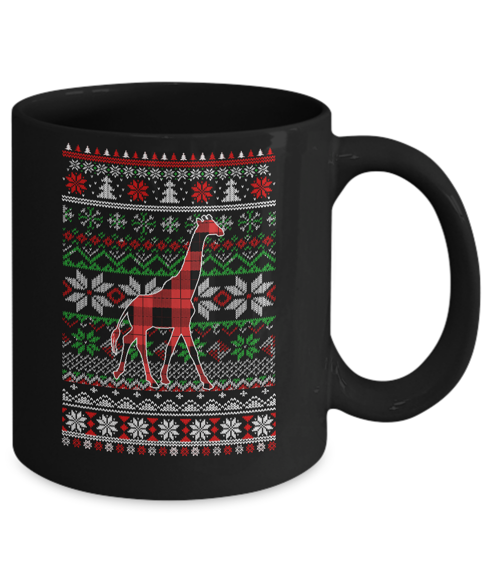 Giraffe Red Plaid Ugly Christmas Sweater Funny Gifts Mug-Coffee Mug-11oz Mug-Black