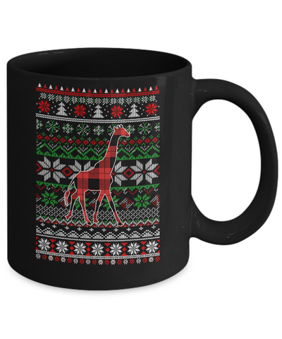 Giraffe Red Plaid Ugly Christmas Sweater Funny Gifts Mug-Coffee Mug-11oz Mug-Black
