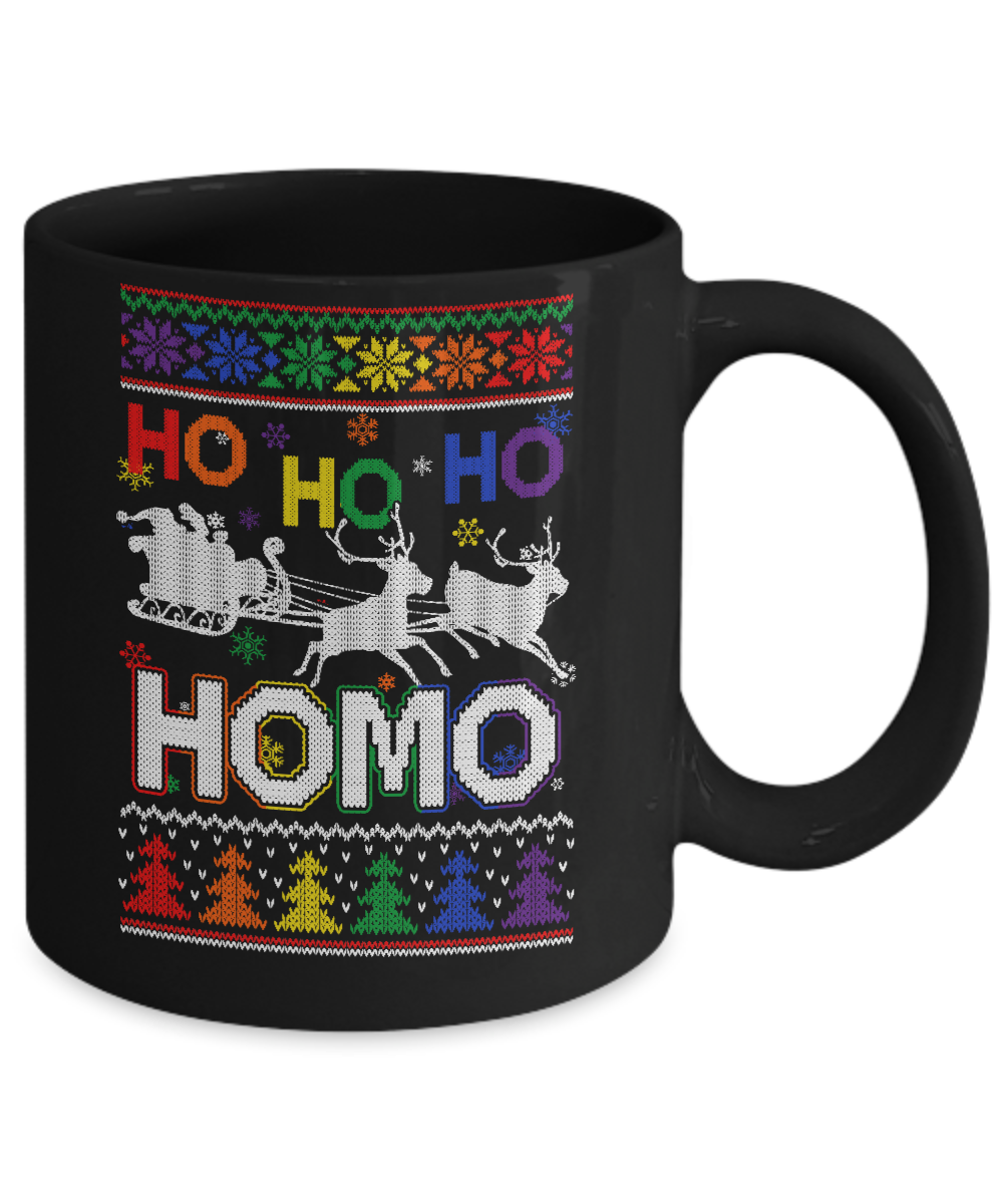 Ho Ho Ho Homo Santa LGBT Gay Ugly Christmas Sweater Mug-Coffee Mug-11oz Mug-Black