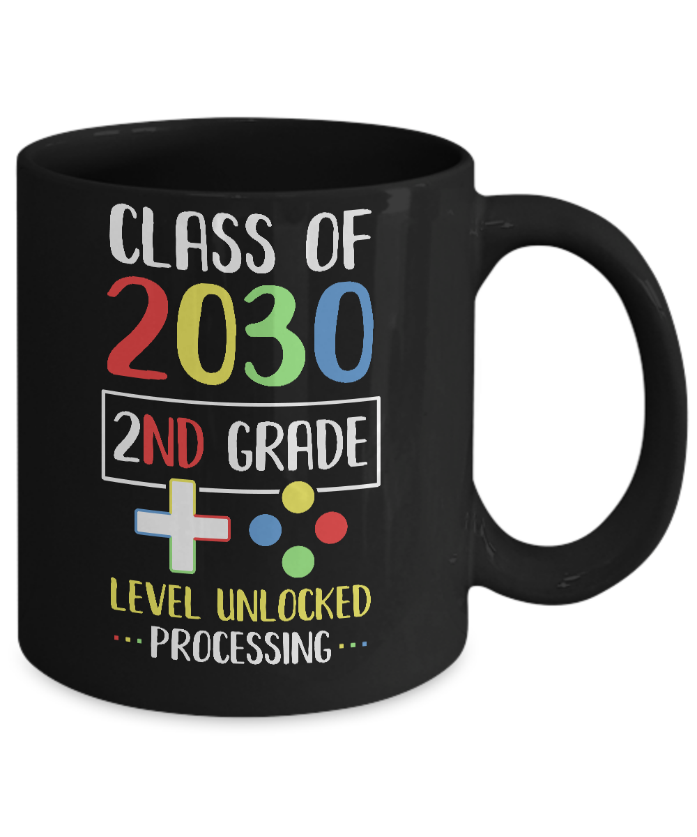 Class Of 2030 2nd Grade Level Unlock Gaming Back Go School Mug-Coffee Mug-11oz Mug-Black