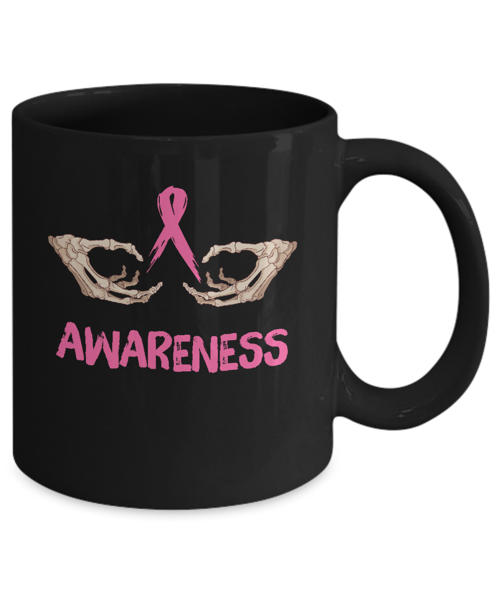 Breast Cancer Skeleton Hand Scary Halloween Mug-Coffee Mug-11oz Mug-Black