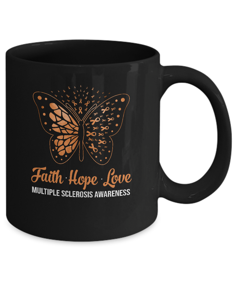 Faith Hope Love Orange Butterfly Multiple Sclerosis Awareness Mug-Coffee Mug-11oz Mug-Black
