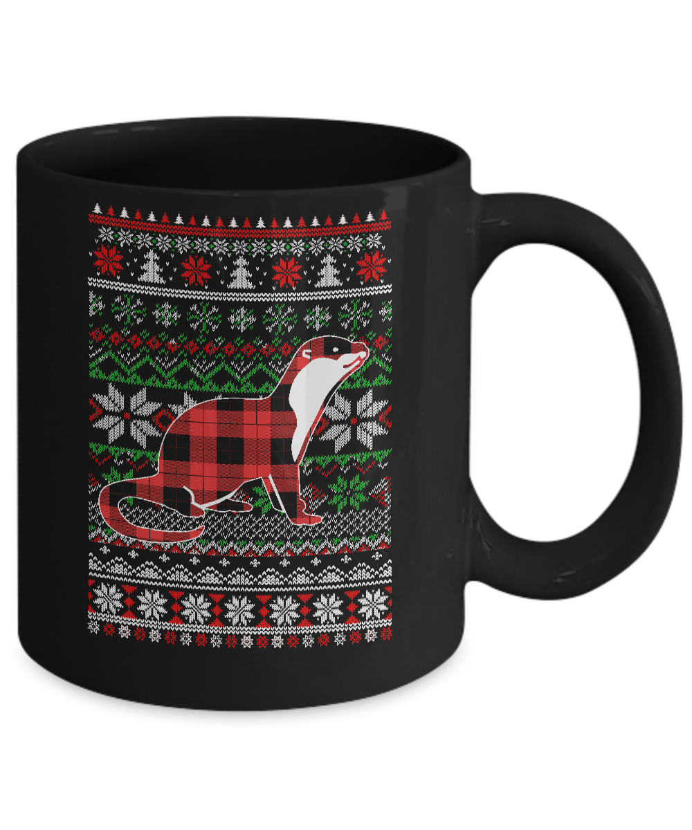 Otter Red Plaid Ugly Christmas Sweater Funny Gifts Mug-Coffee Mug-11oz Mug-Black