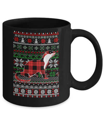 Otter Red Plaid Ugly Christmas Sweater Funny Gifts Mug-Coffee Mug-11oz Mug-Black