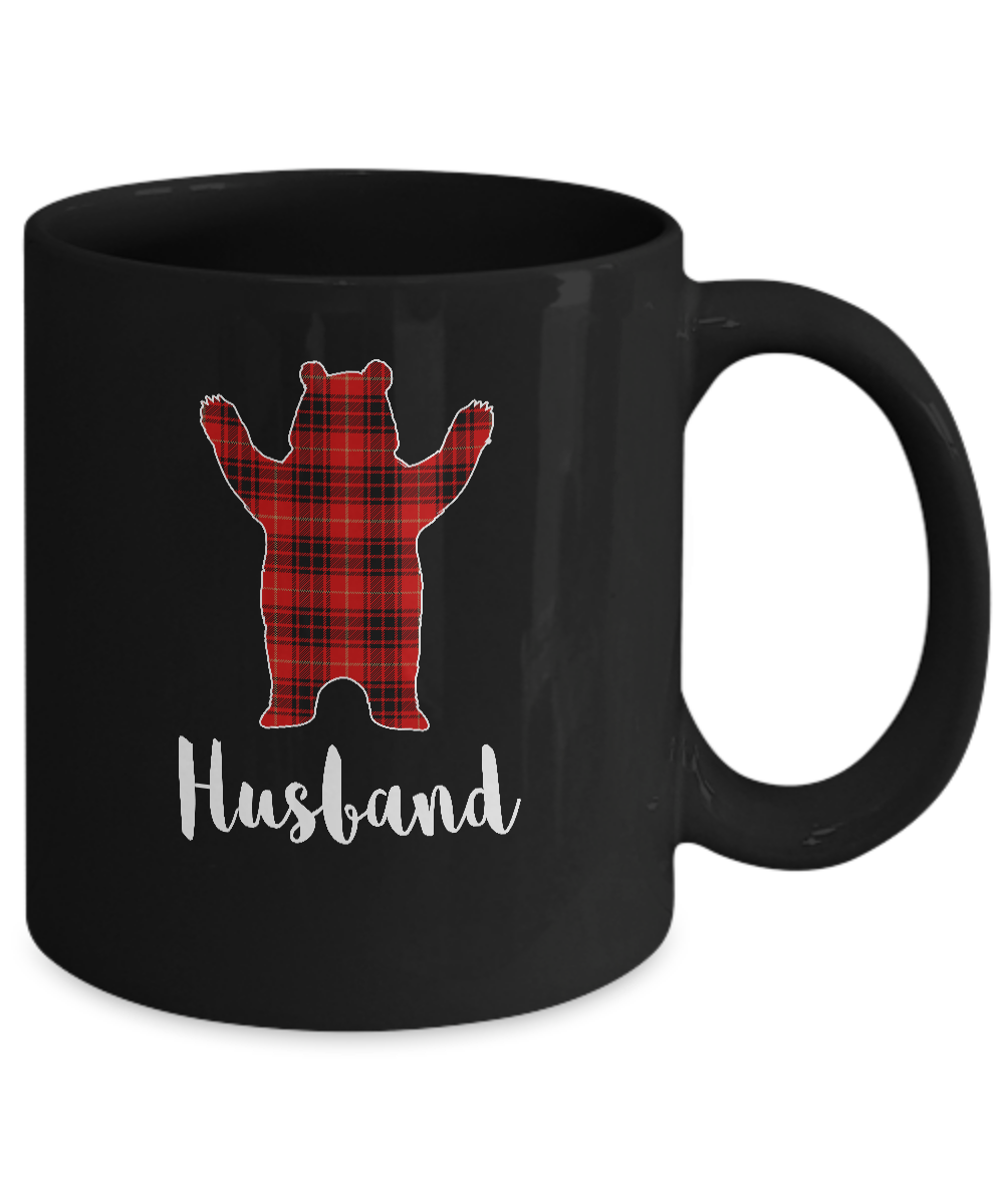 Red Husband Bear Buffalo Plaid Family Christmas Pajamas Mug-Coffee Mug-11oz Mug-Black
