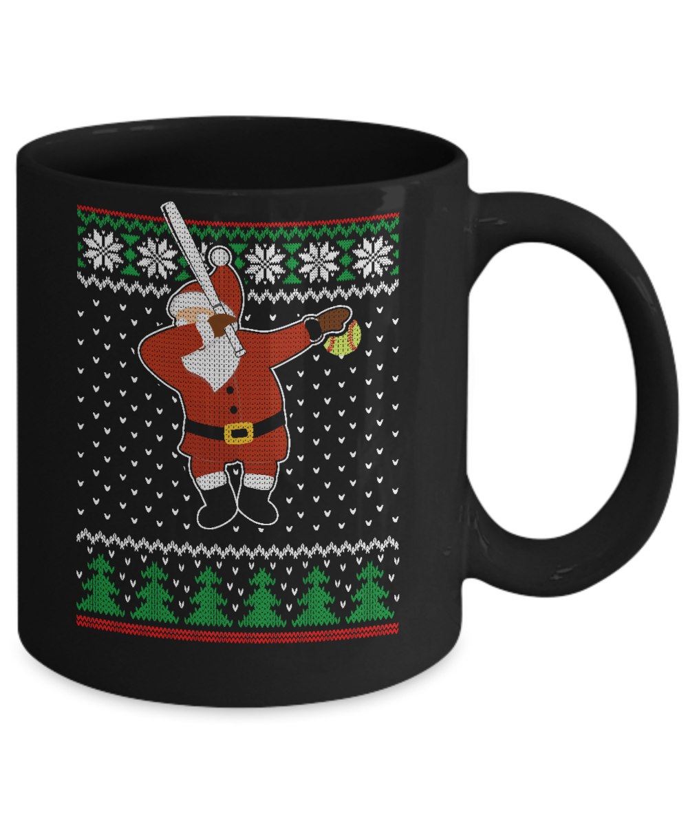 Dabbing Santa Softball Ugly Sweater Christmas Mug-Coffee Mug-11oz Mug-Black