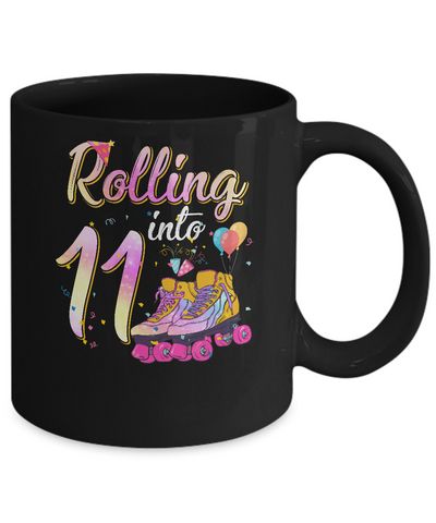 11 Years Old Birthday Girls Roller Skates 80's 11th Birthday Mug-Coffee Mug-11oz Mug-Black