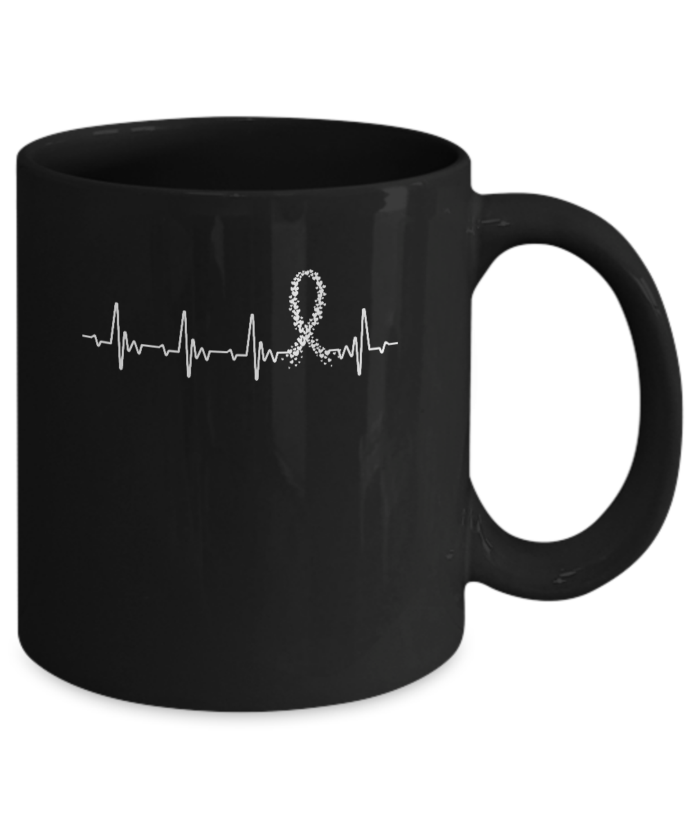 Lung Cancer Awareness White Ribbon Heartbeat Mug-Coffee Mug-11oz Mug-Black