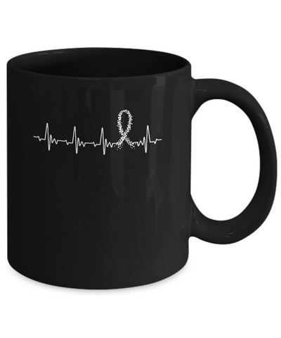 Lung Cancer Awareness White Ribbon Heartbeat Mug-Coffee Mug-11oz Mug-Black