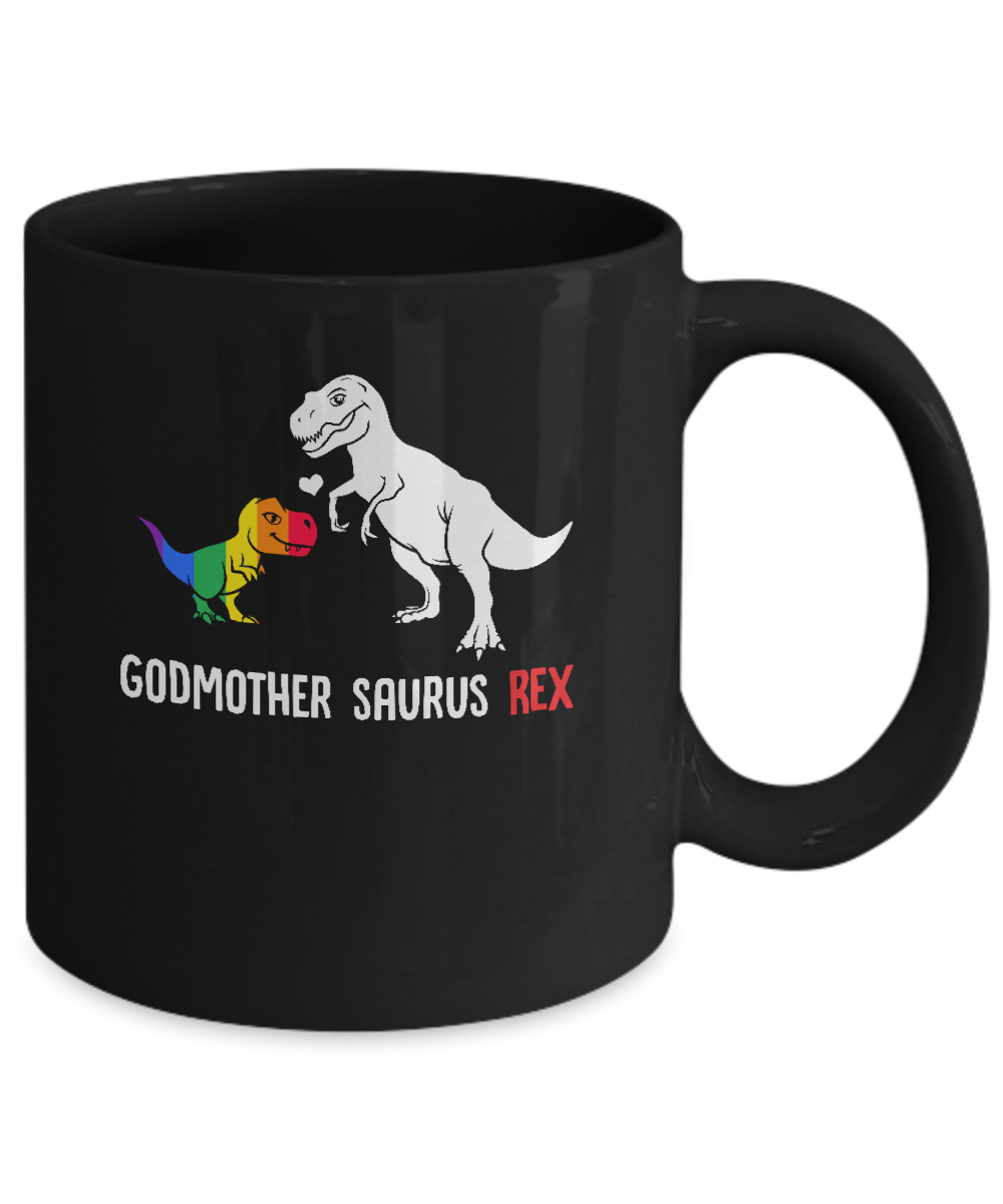 Godmother Saurus T-Rex Dinosaur Gift LGBT Support Mug-Coffee Mug-11oz Mug-Black