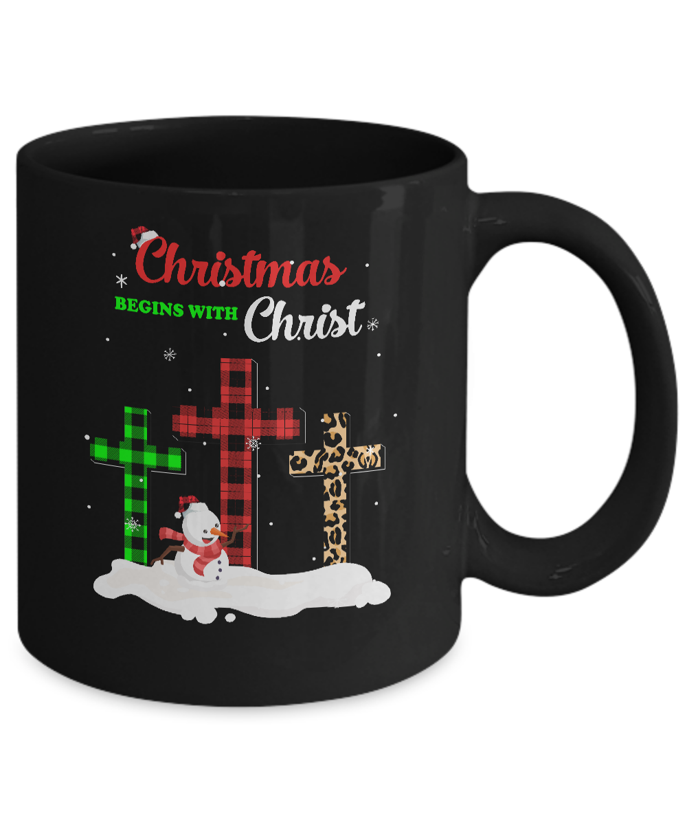 Christmas Begins With Christ Cross Buffalo Plaid Xmas Gift Mug-Coffee Mug-11oz Mug-Black
