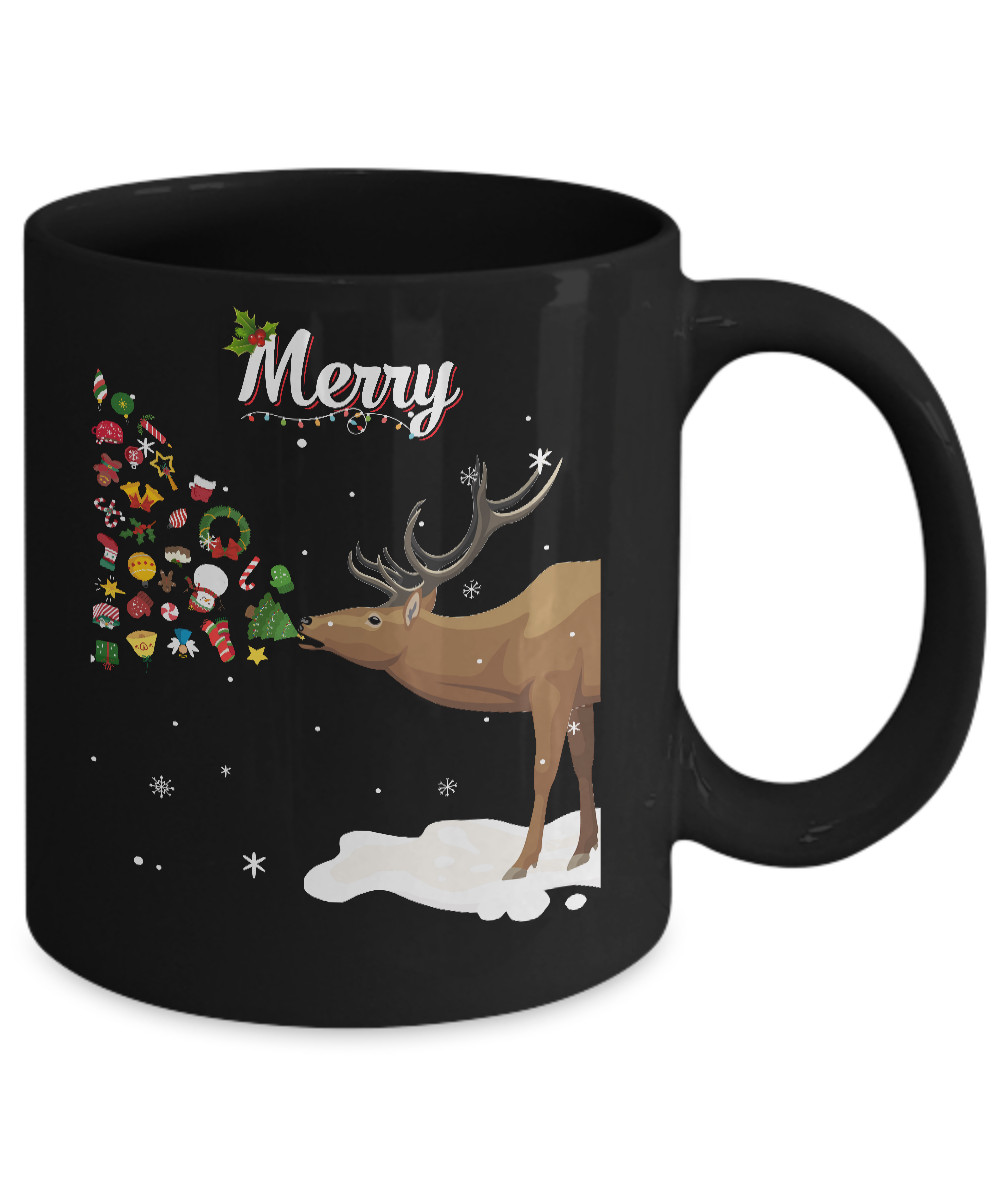 Couples Sick Reindeer Funny Ugly Merry Christmas Sweater Mug-Coffee Mug-11oz Mug-Black