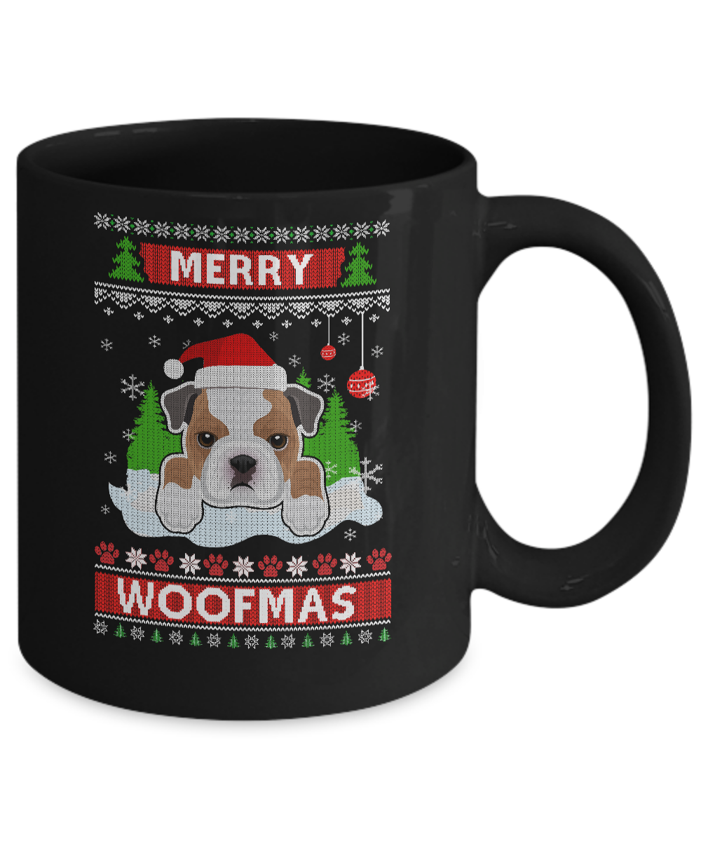 Bulldog Merry Woofmas Ugly Christmas Sweater Mug-Coffee Mug-11oz Mug-Black